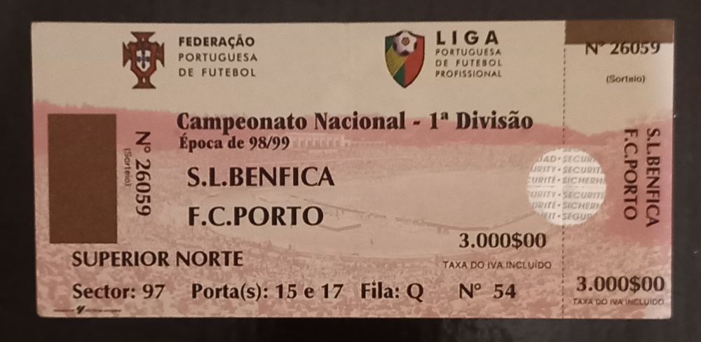 Vários Bilhetes de Jogo, Benfica-Porto, Estádio da Luz