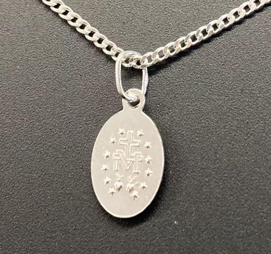 Srebrny komplet łańcuszek pancerka i cudowny medalik p.925 Komunia Św