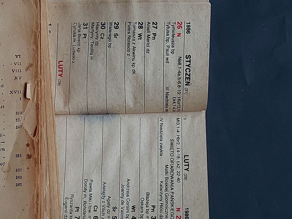 Stary kalędarz mały kieszonkowy 1986rok z czasów PRL
