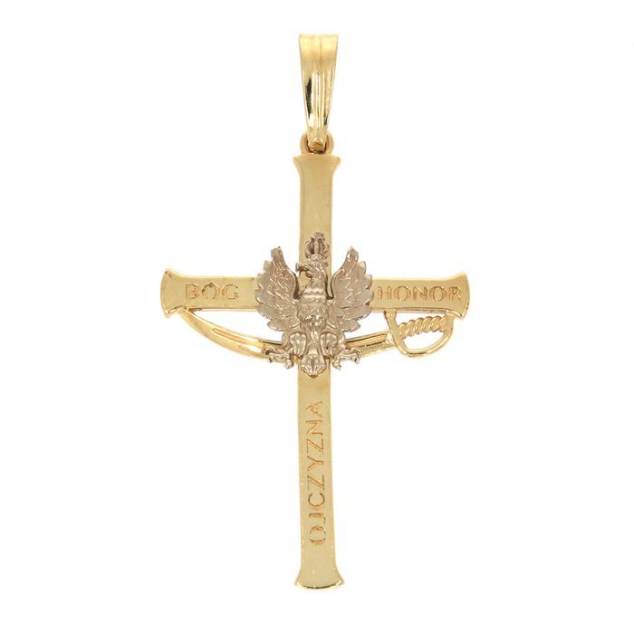 Złoty krzyżyk z Orłem krzyż Bóg Honor Ojczyzna złoto pr. 585 ZK086