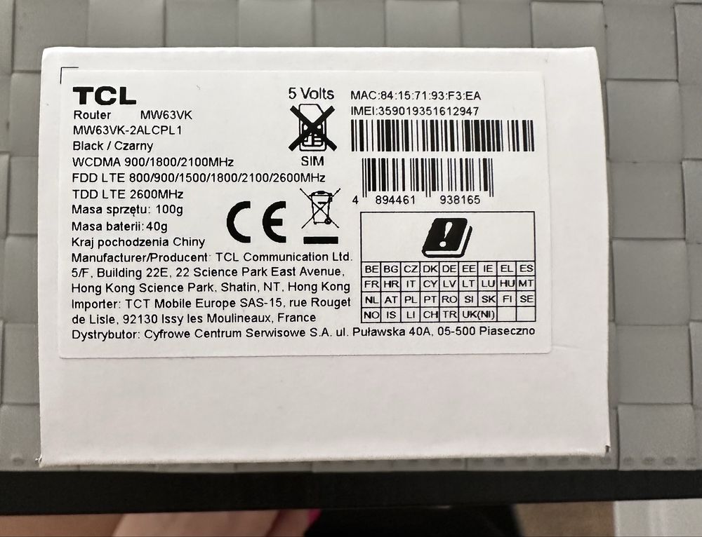 Router TCL Linkzone MW63 4G LTE CAT 6 czarny