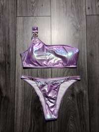 Bikini strój kąpielowy fioletowy metaliczny cyrkonie kamienie kryształ