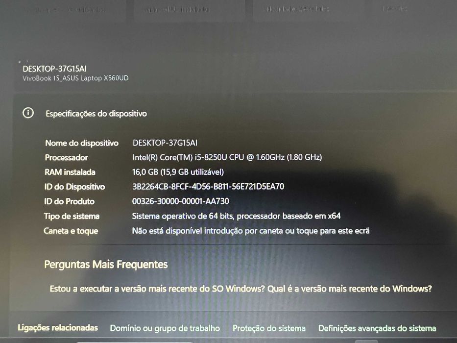 Portátil Asus X560U Core i5 8th, 16Gb Ram, disco SSD M.2, Windows 11