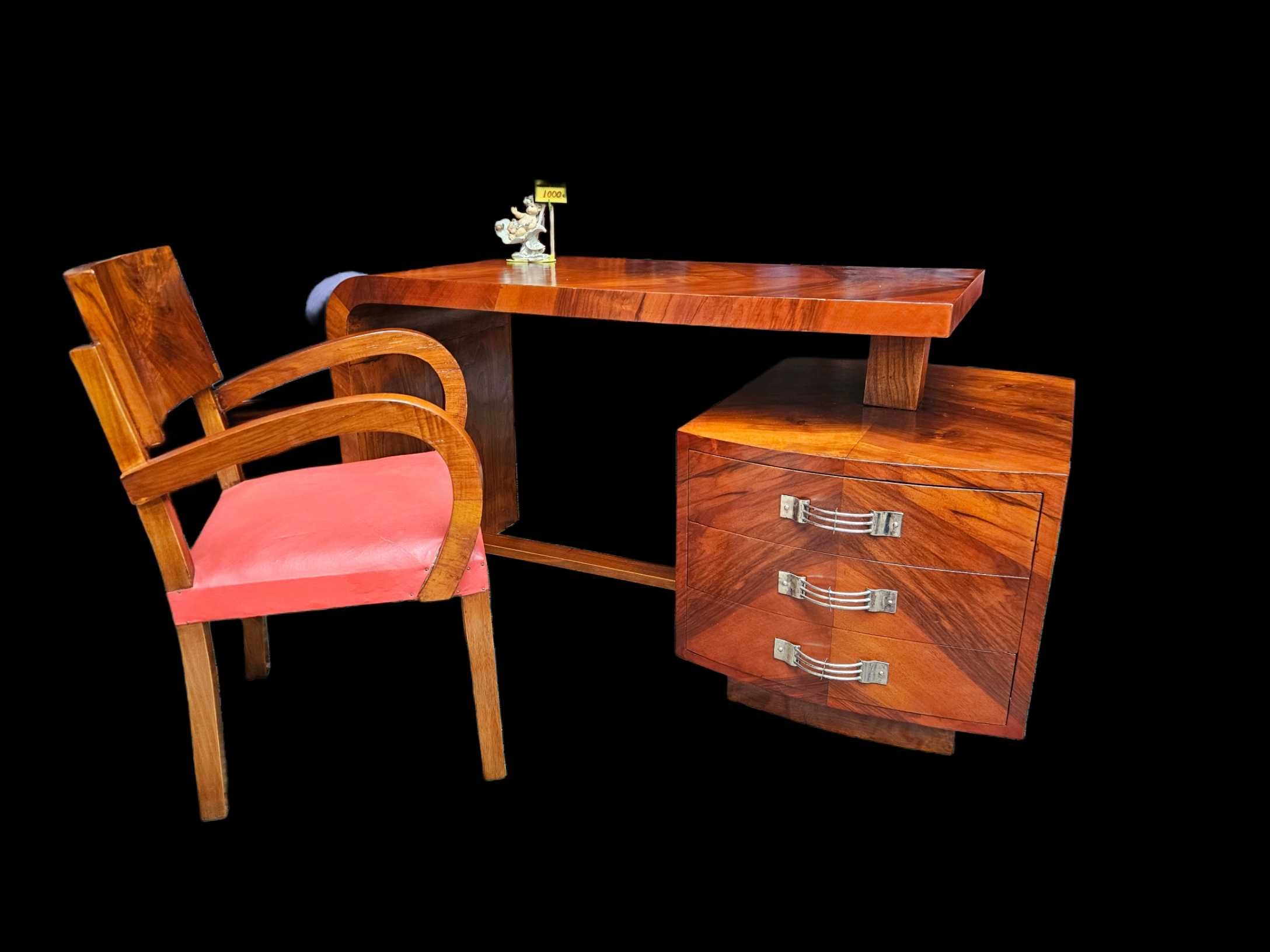 Lindíssimo conjunto antigo, estilo arte Deco de secretária e cadeira -