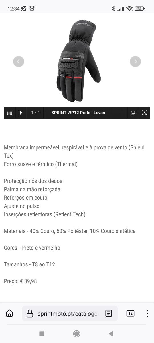 Luvas impermeáveis sprint