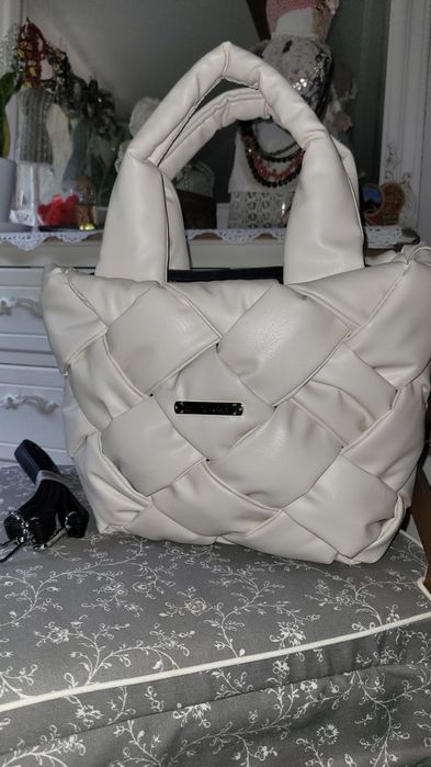 2x Torba pleciona przeplatana shopperka pikowana  Massimo Contti puder