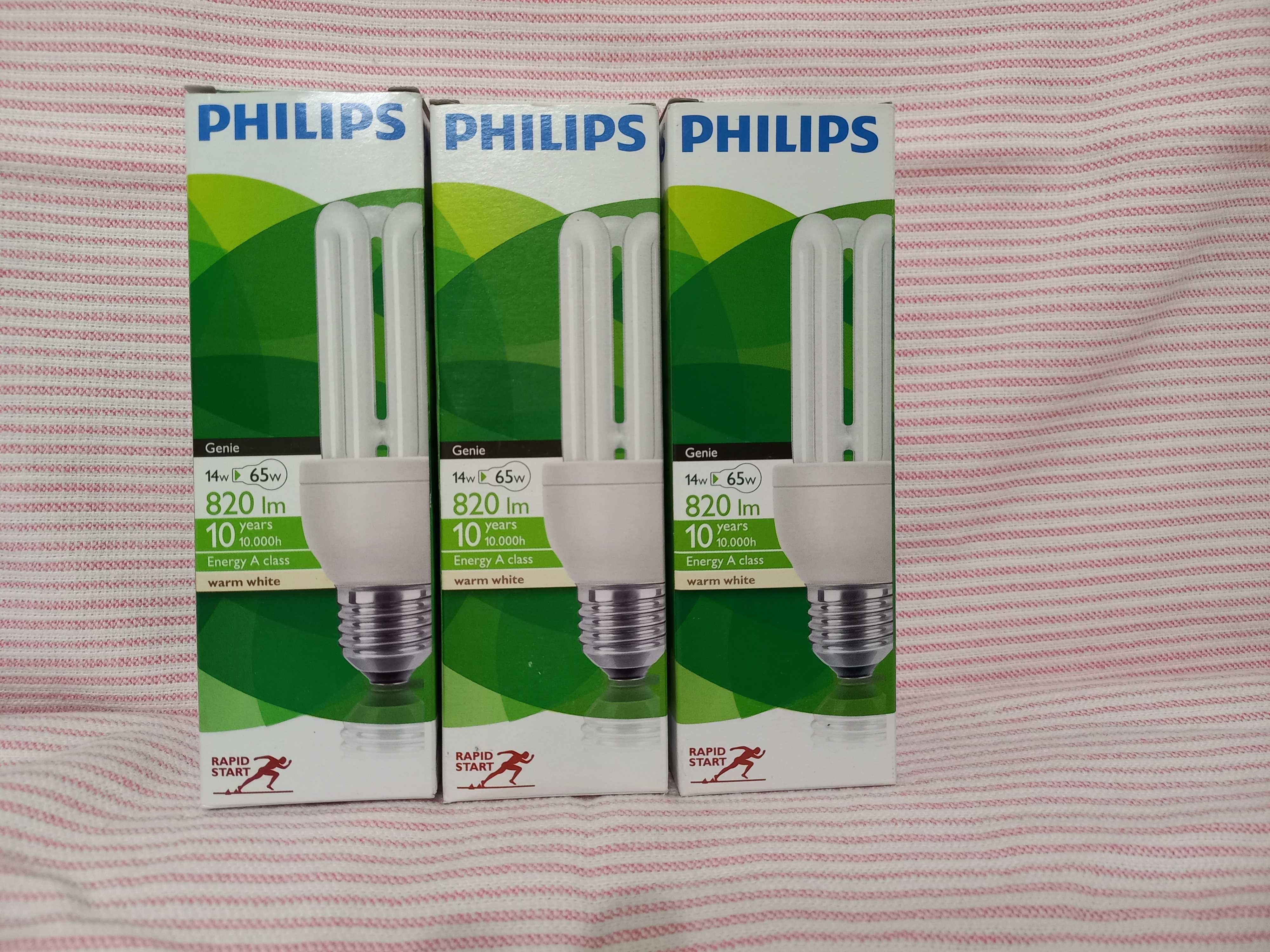 Лампочки  Philips  65 w,  10 років  гарантії,  warm  white.