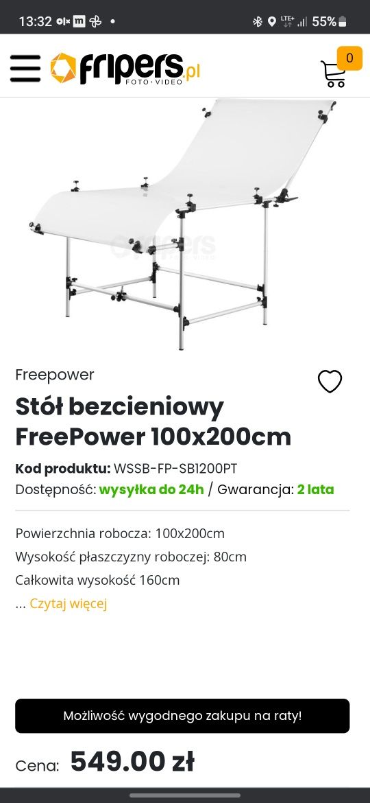 Stół bezcieniowy. Nowy FV