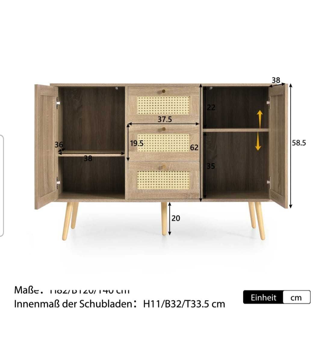 Komoda rattan, dąb sonoma