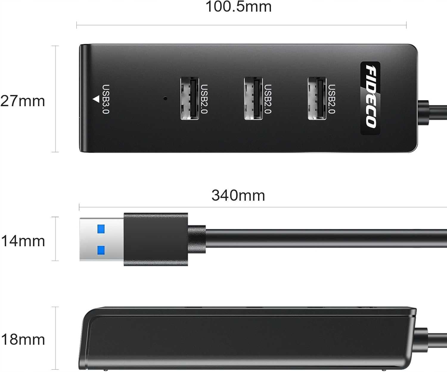 Hub USB Fideco Rozdzielacz portów USB i TYPU C 4 portów