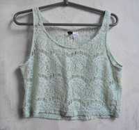 miętowy crop top haftowany S M