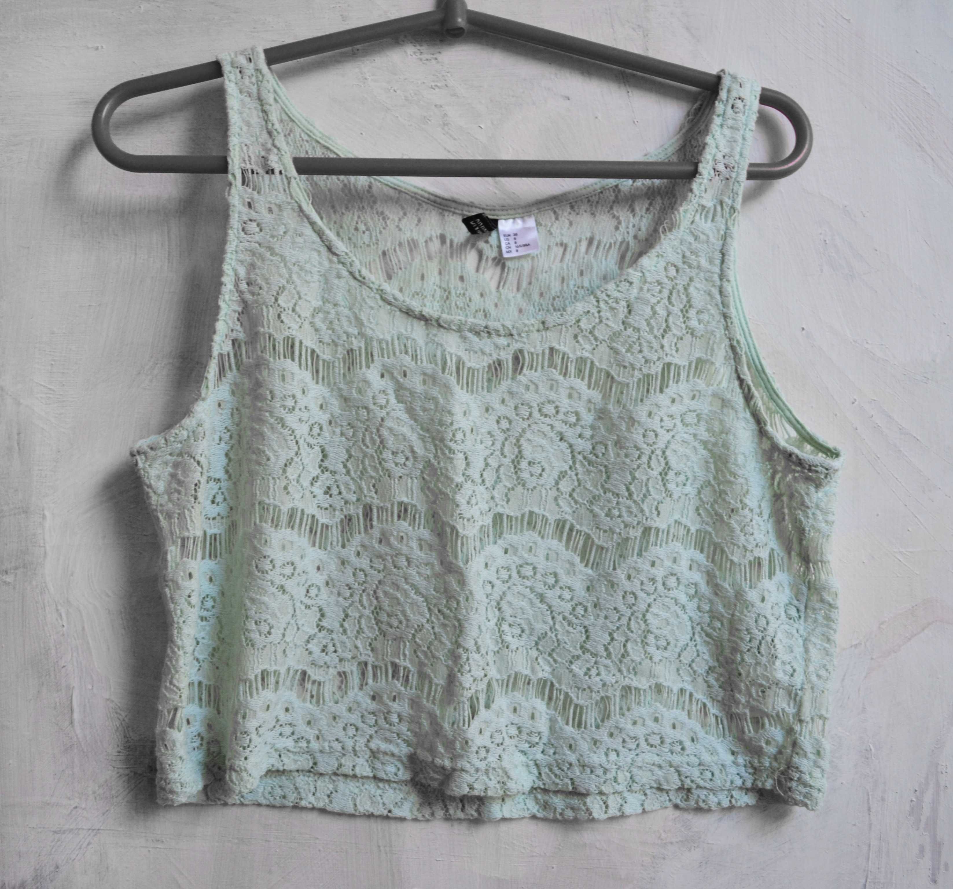 miętowy crop top haftowany S M