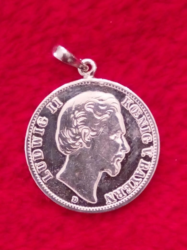 Wisior Srebrna Moneta 2 MARKI 1876 Ludwig zawieszka medalion oryginał