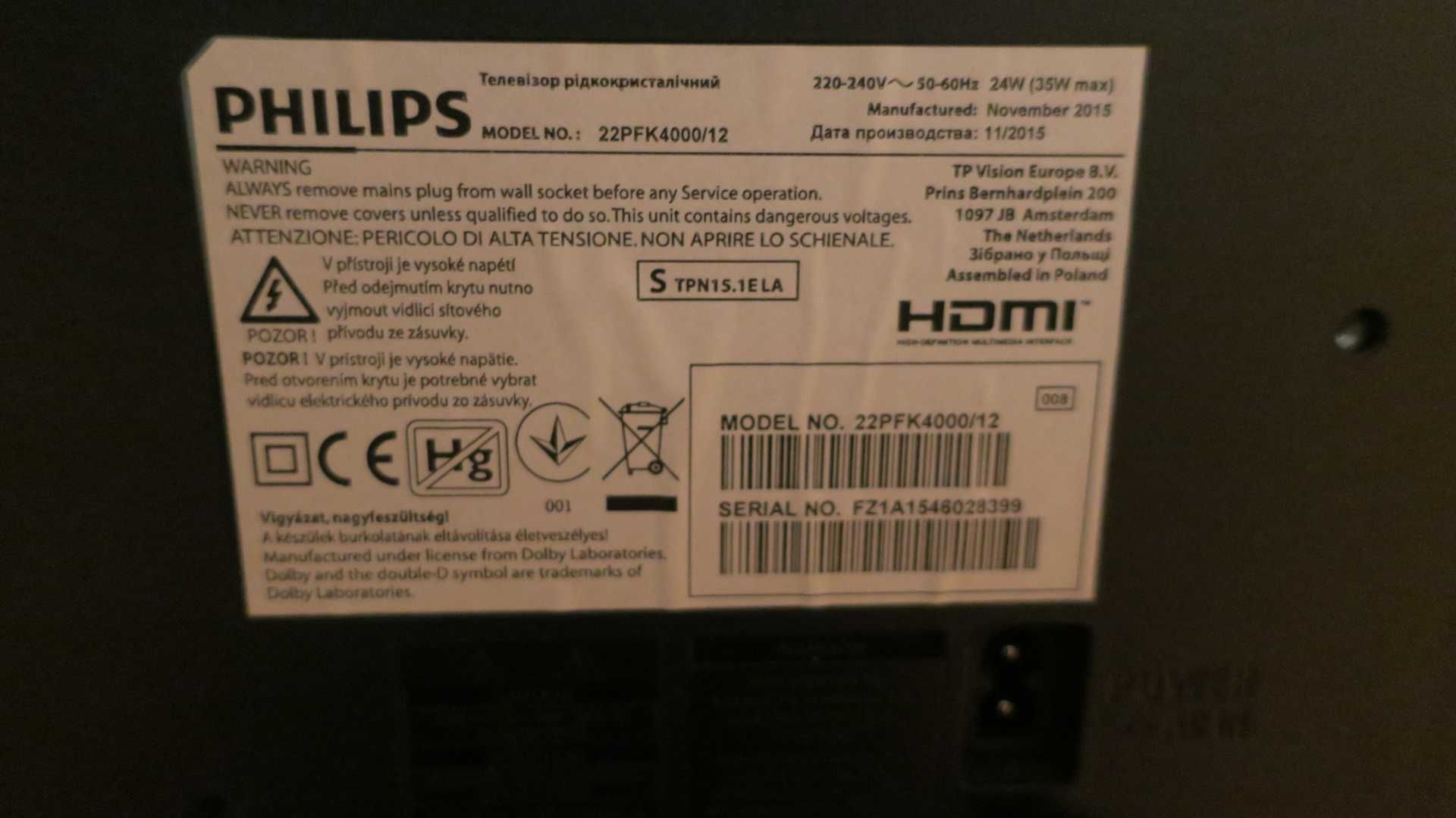 Telewizor LED Philips 22PFK4000 22' + pilot z dekoderem