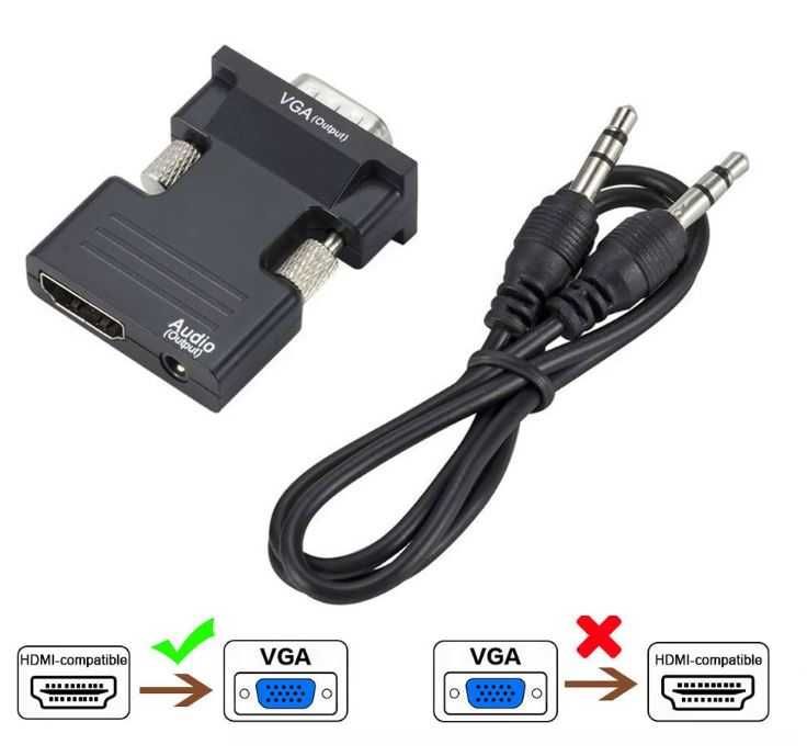 Adapter Przejściówka Konwerter HDMI do VGA + Audio | Mini