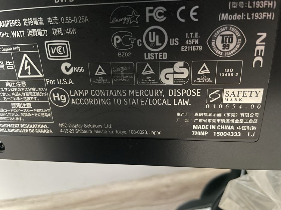 Monitor NEC MultiSync LCD1980FXi