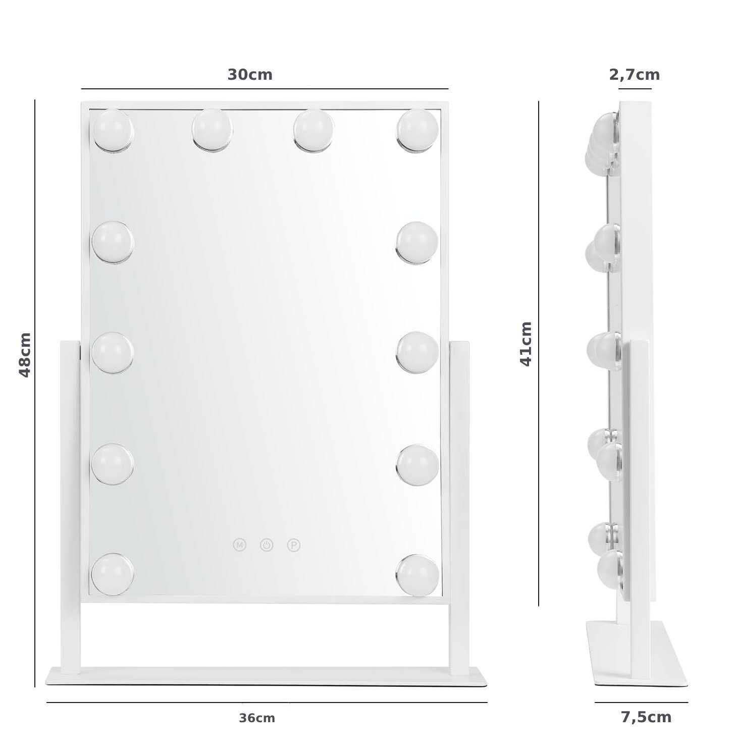 Lustro do makijażu z oświetleniem LED, 41x30cm, TEMFAU