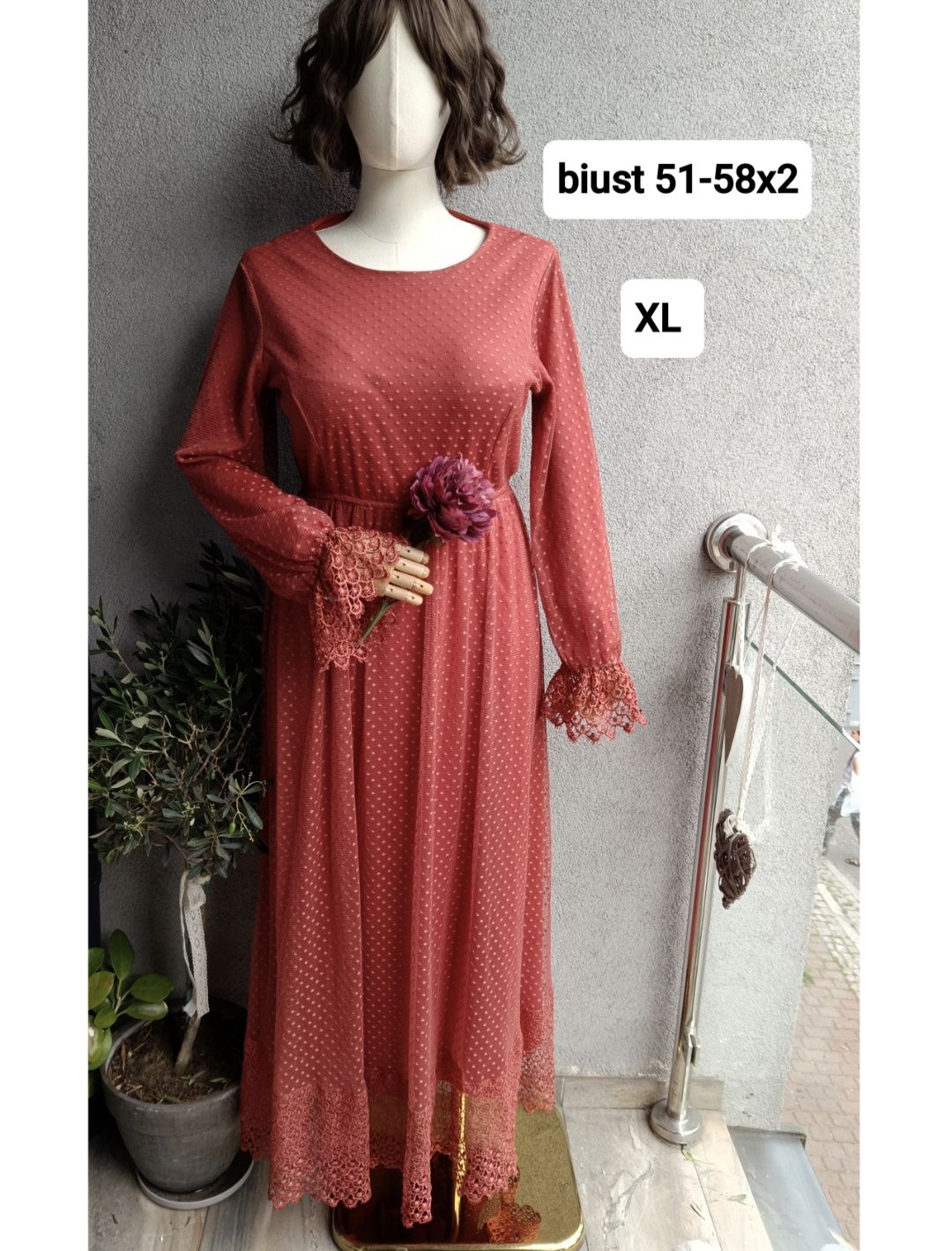 Sukienka długa maxi XL biust 51-58x2 romantic style kolor ceglasty