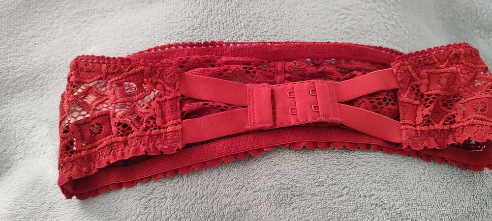 ETAM bandażowy biustonosz top bralet koronkowy ceglasty, rudy S,36