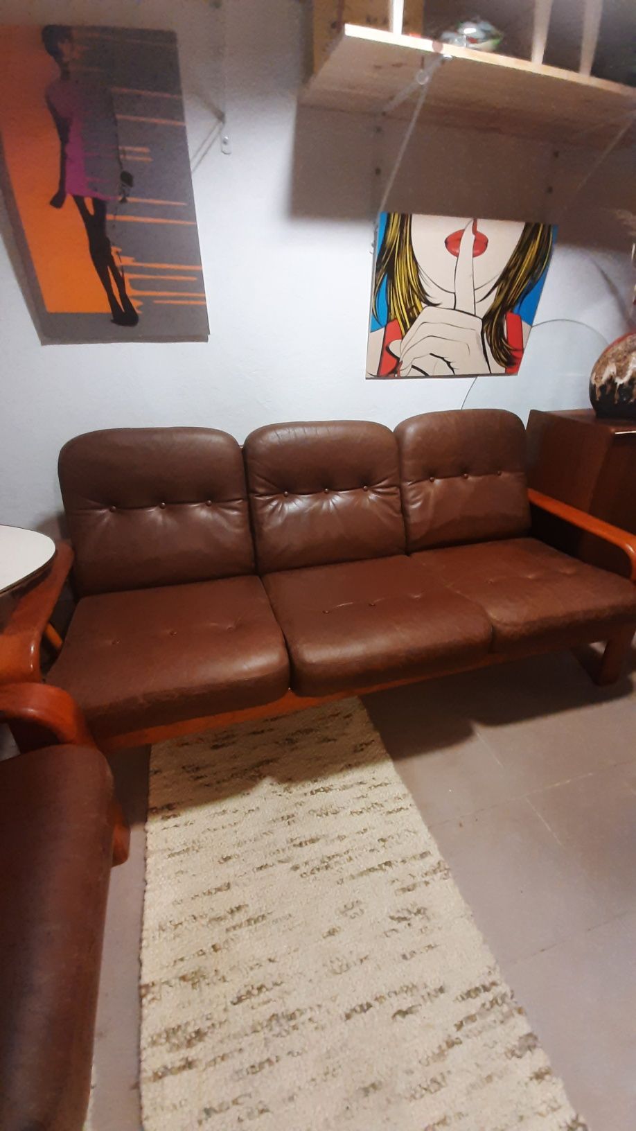 Sofa tekowa,skórzana ,duński design ,Dania lata 60-70