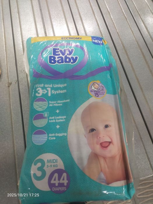 Памперсы Evy Baby 3 MIDI (5–9 кг) — 44 шт. Новые