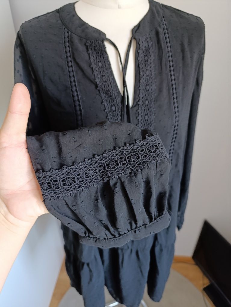 Sukienka Nowa czarna w stylu boho szyfonową na co dzień do pracy