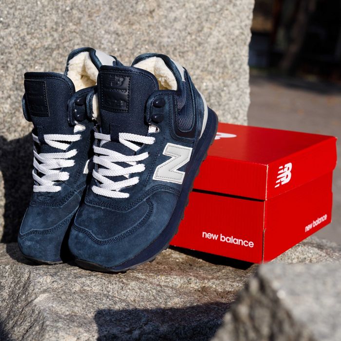(1591) ЗИМОВІ кросівки черевики New Balance 574 з хутром, сині (37-41)