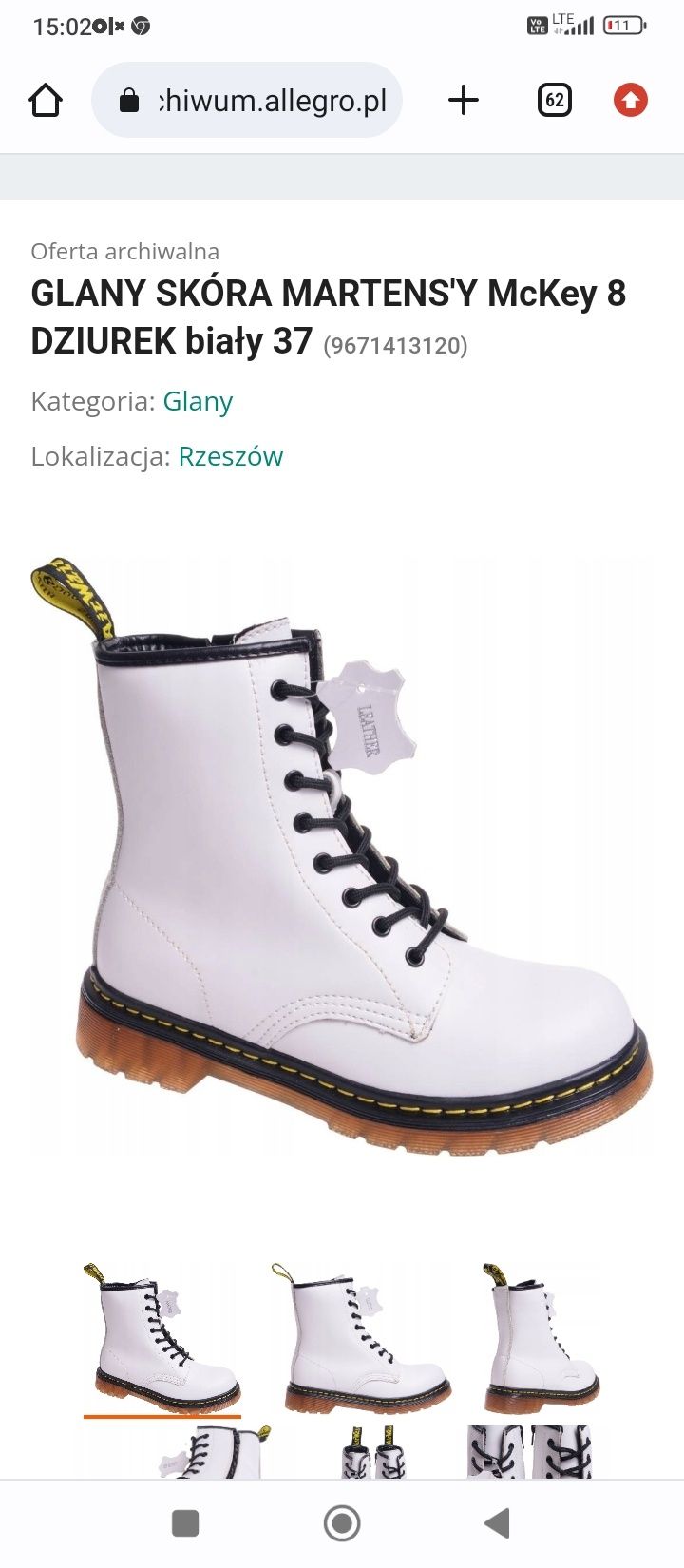 Glany martensy Mckey białe skóra