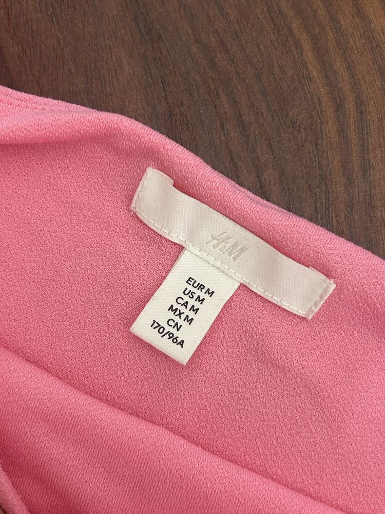 Bluzka M h&m różowa kwadratowy dekolt marszczone rękawy