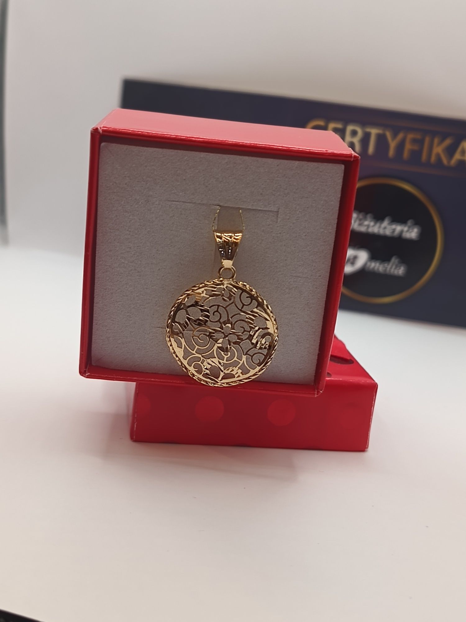 Oryginalna złota zawieszka ażurowa żółte złoto pr 585 okrągła
