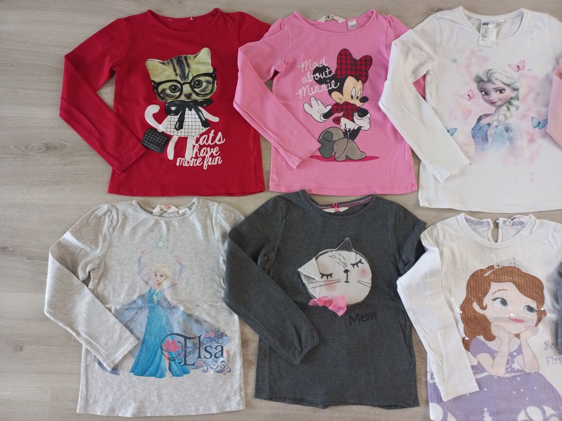 Bluzeczki długi rękaw 122/128 h&m disney