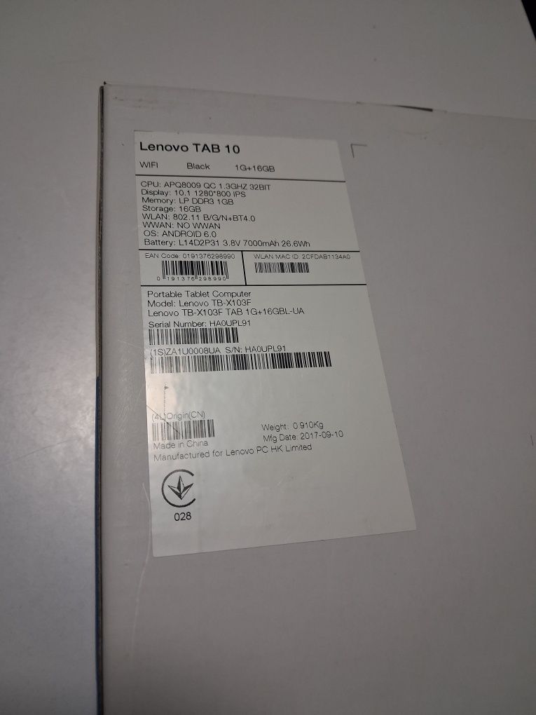 Планшет Lenovo Tab TB-X103F