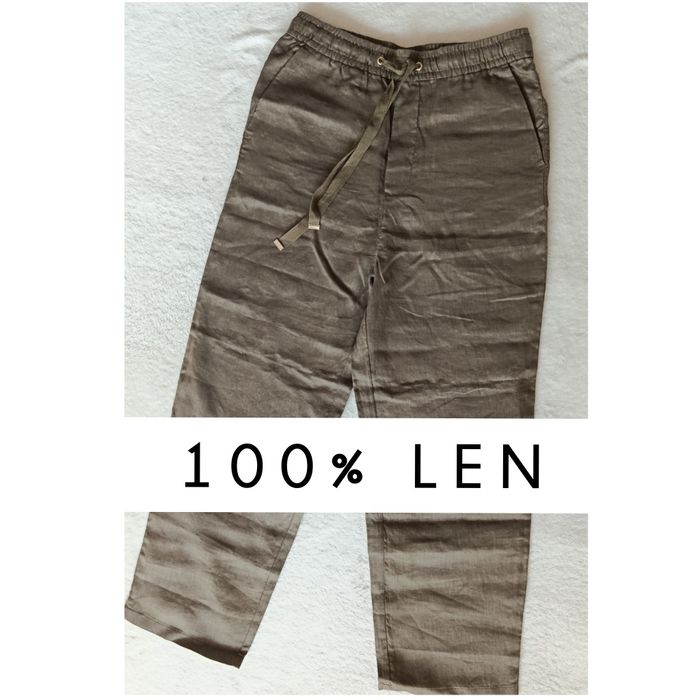 Nowe lniane Mango XS S khaki oliwkowe len lato długie szerokie wide 34