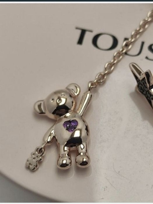 Kolczyki z misiem różowe srebro vermeil 925 z szafirami i rubinami