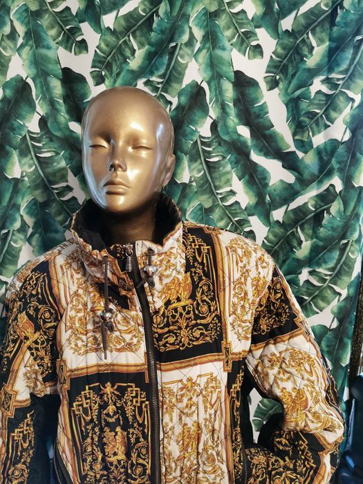 Wspaniała kurtka zimowa narty ferie Retro Vintage ornamenty barokowe