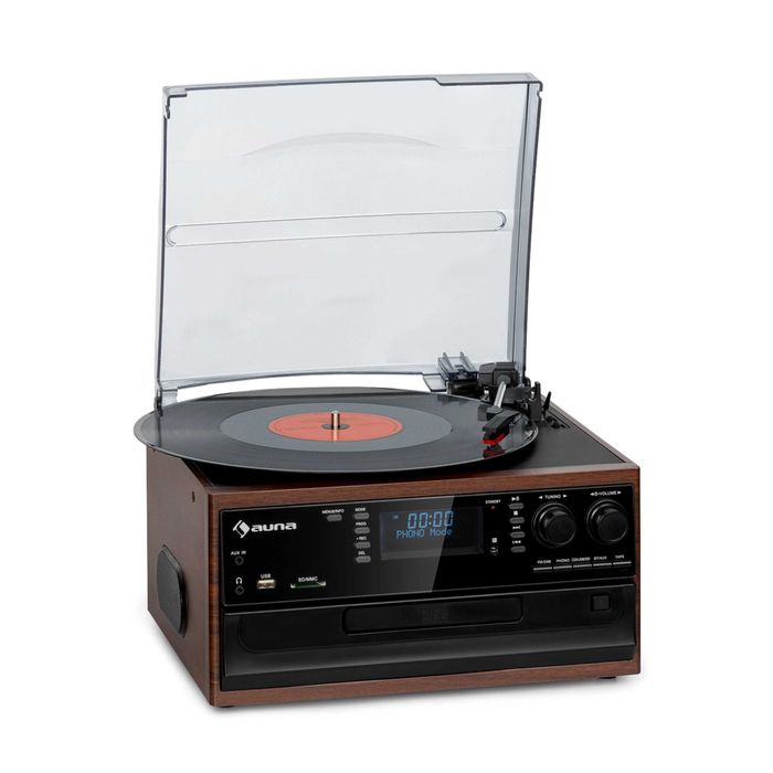 Виниловый проигрыватель BT/USB/AUX/CD/TAPE Auna Oakland DAB Retro