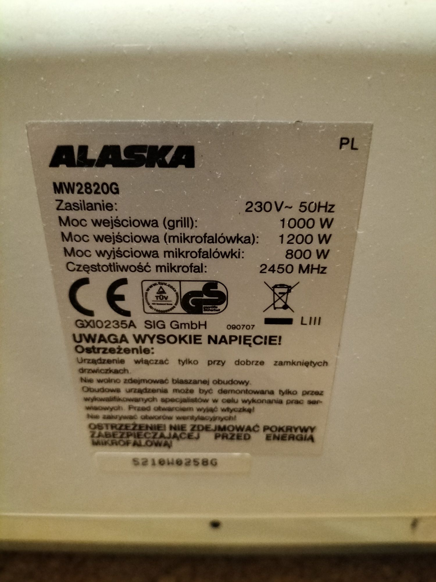 Kuchenka mikrofalowa firmy Alaska