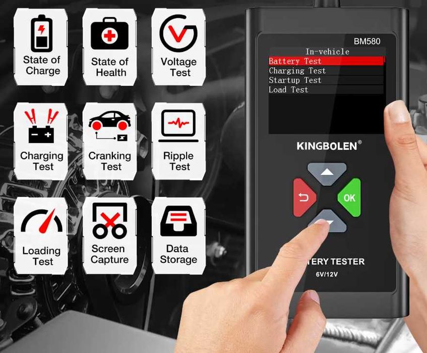 Тестер АКБ KINGBOLEN BM580.Тестер акумуляторів 6V / 12V