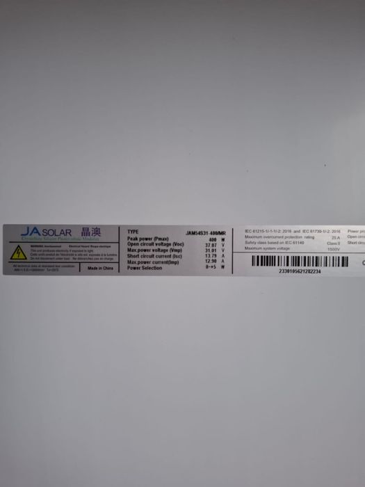 2 sztuki paneli Ja  solar JAM54S31-400/MR 113/172