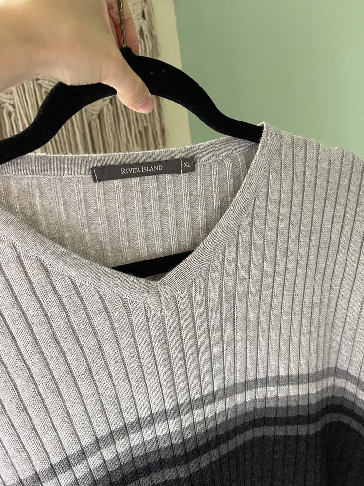 Męski szary sweter wełniany wełna merino xl river island