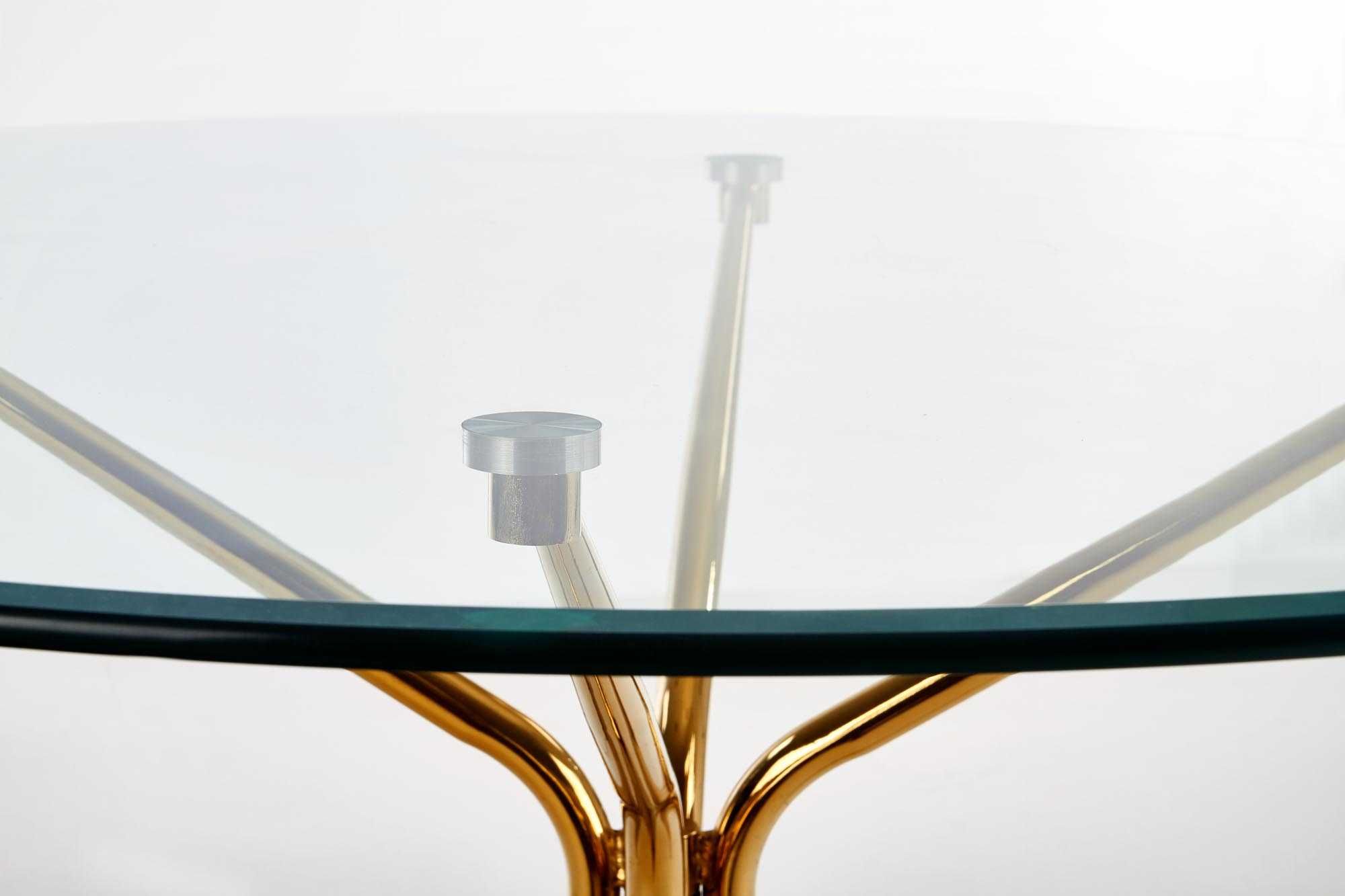 Stół Rondo okrągły szkło hartowane nogi złote 110 fi /74 cm