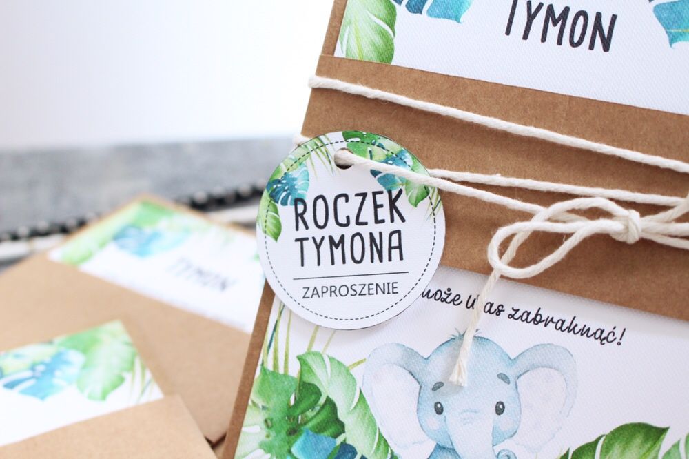 Zaproszenie zaproszenia na urodziny urodzinowe jungle słonik chłopca