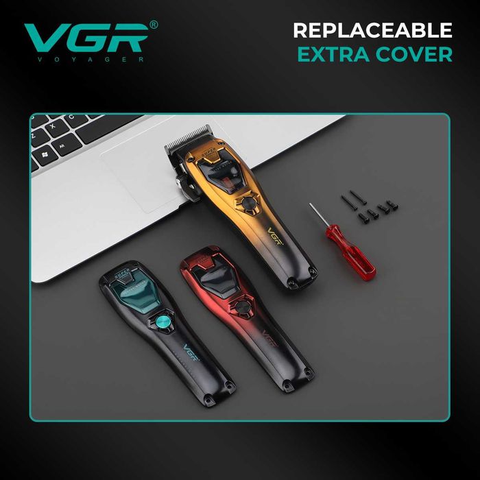 Акумуляторна машинка для стрижки VGR V-668 8000-11000RPM 6 насадок LED