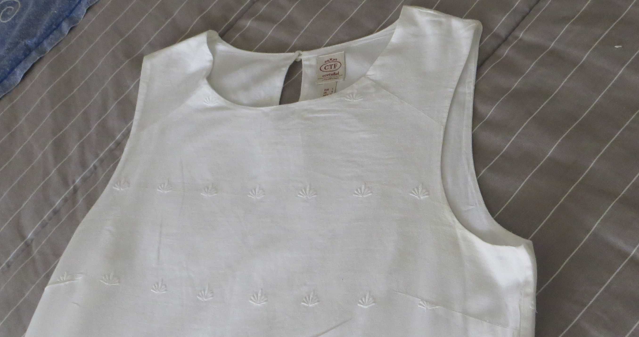 Vestido Cortfield Branco, 100% algodão, forrado, e bordado - Tam. S