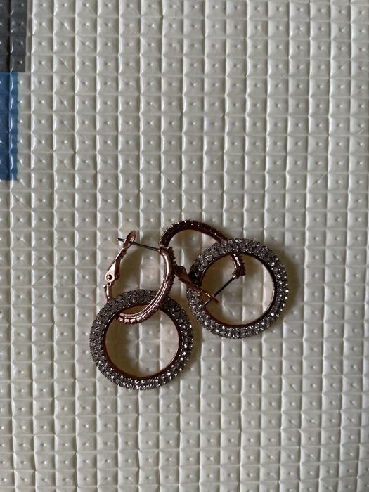 Kolczyki cyrkonie koła rozowe złoto