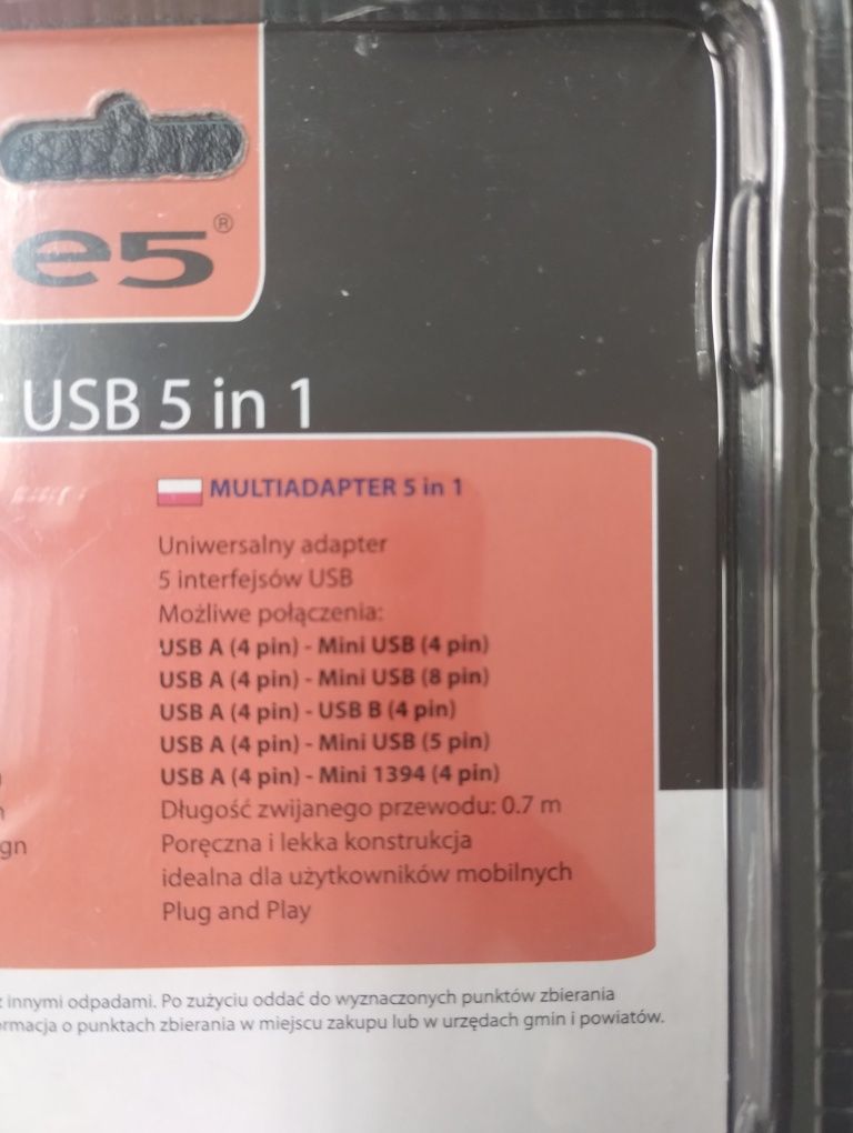 Multi adapter USB 5in1 - USB A, USB B, Mini USB