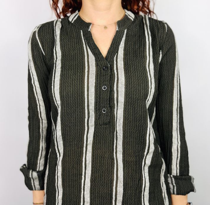 Ciemnozielona sukienka w pionowe paski XS 34 Fransa