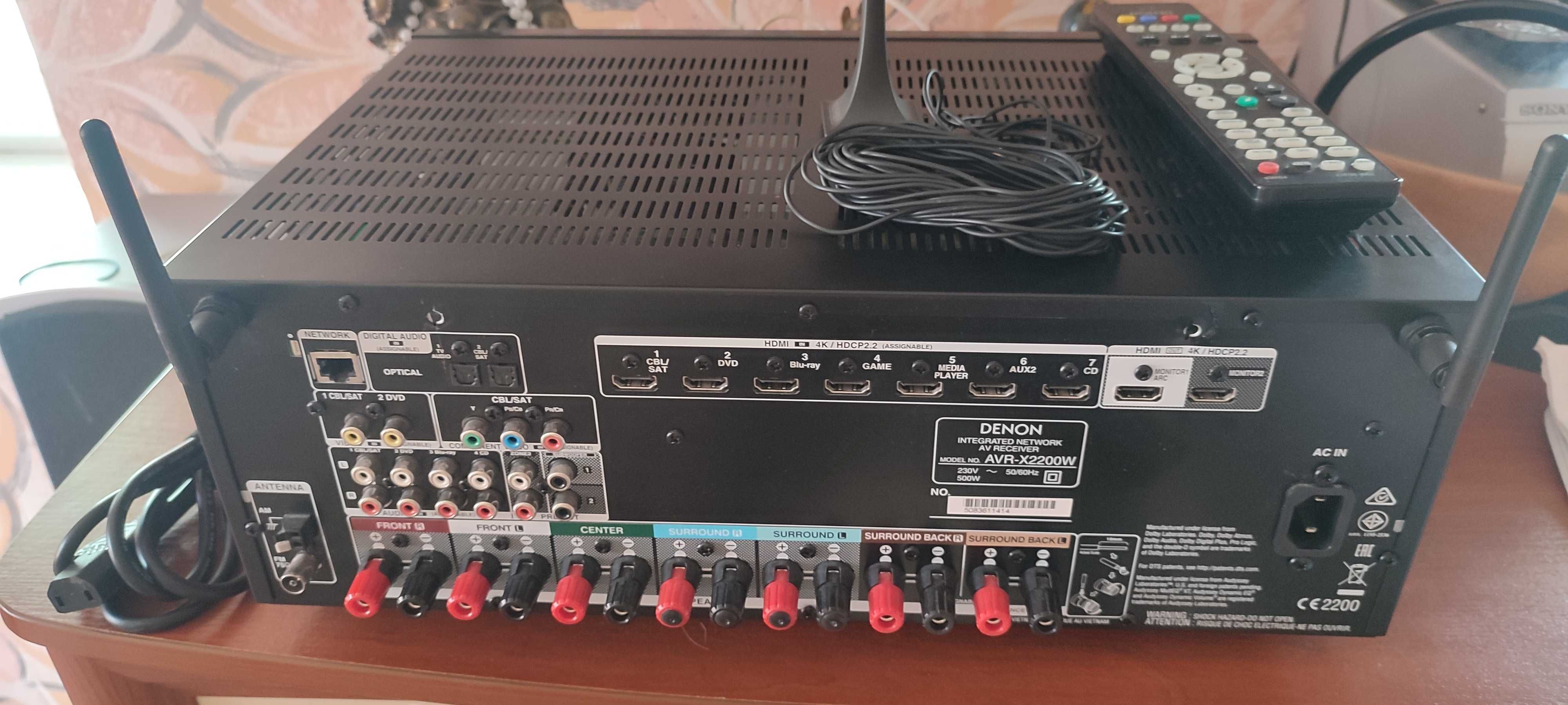 Ресивер Denon AVR X2200W, DolbyAtmos, HDR, 4K60Hz, 125W, WiFi, BT, LAN