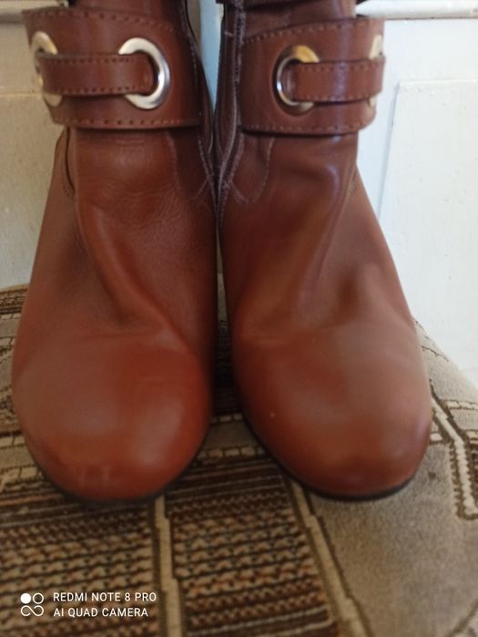 Kozaczki kozaki botki na obcacie skóra naturalna karmel Next rozmiar 4