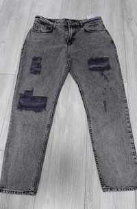 Мужские джинсы-трубы рваные (серые)